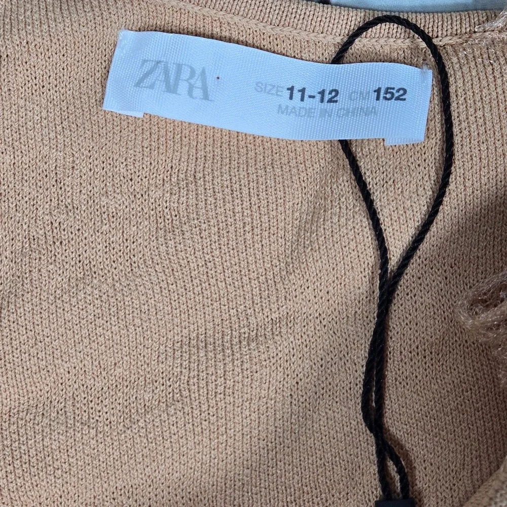 Zara Girls Peach One Shoulder Knit Top Metallic Bow Detail Size 11-12 152cm